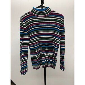 Studio Works Multicolored Striped Mock Neck Ribbed Sweater